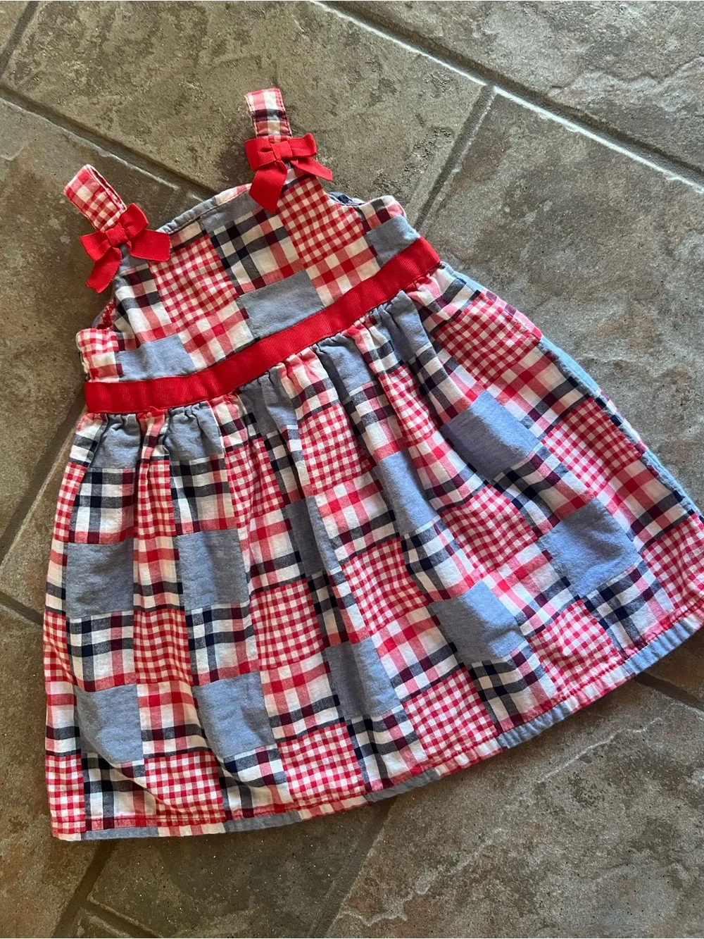 🎉5/$20🎉GYMBOREE Red, White & Blue Plaid Sundress with Bows-18-24M